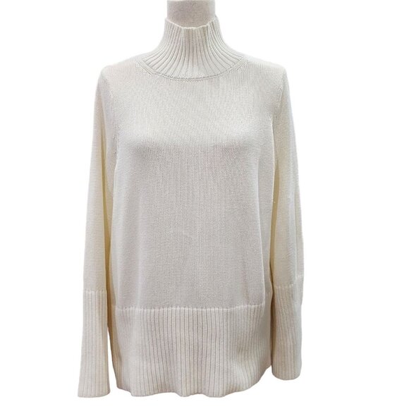 Free Assembly Womens Cotton Ribbed‎ Turtleneck Oversize Ivory Sweater Size M - Picture 1 of 13